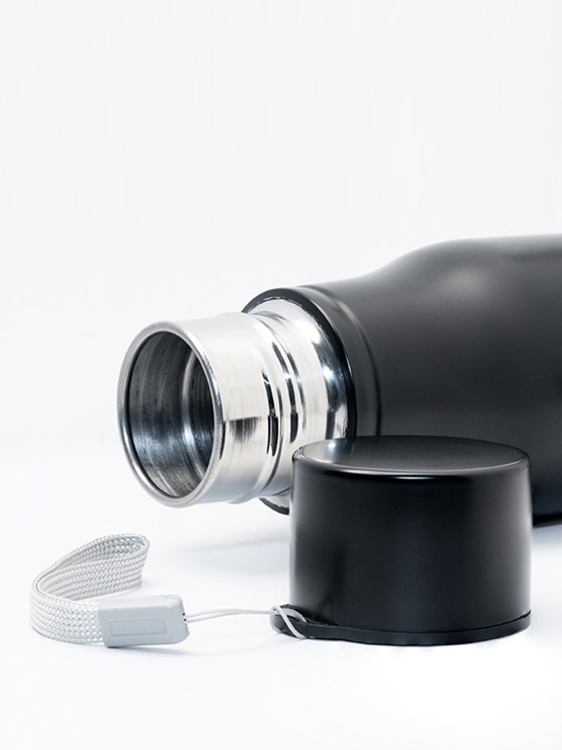 Steel Water Bottle Black Mouth